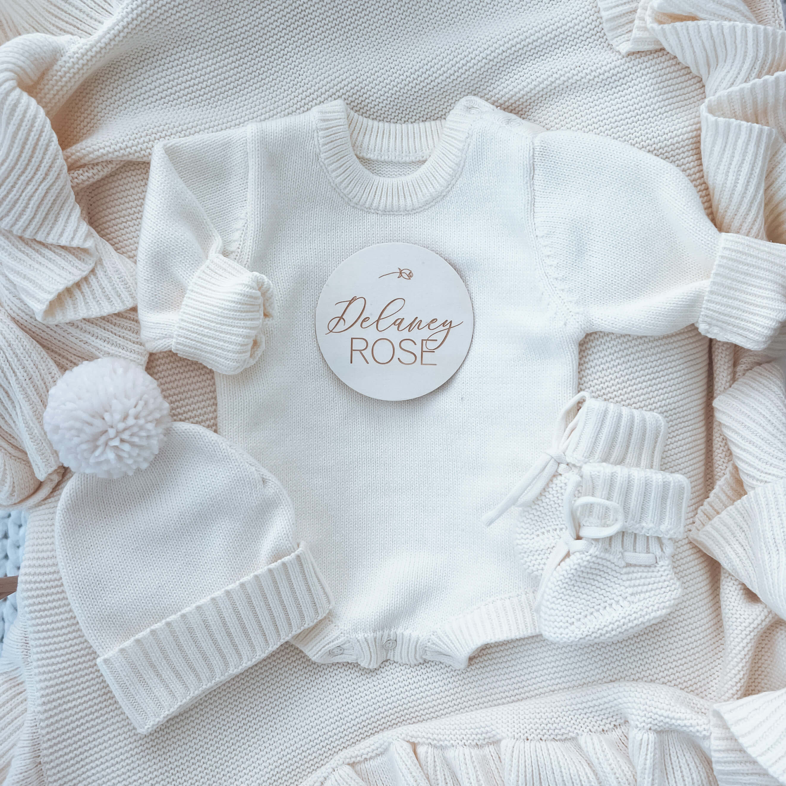 Personalized Knit Sweater Bubble Romper | Ivory | Caden Lane