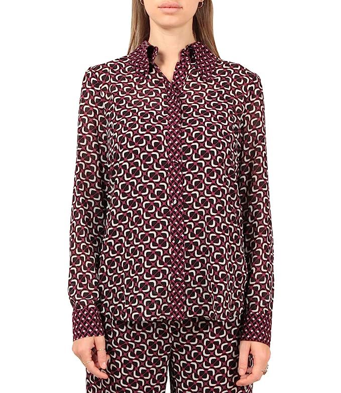 Michael Michael Kors Women's Mixed-Print Mod Foulard Button Shirt, Garnet | Amazon (US)