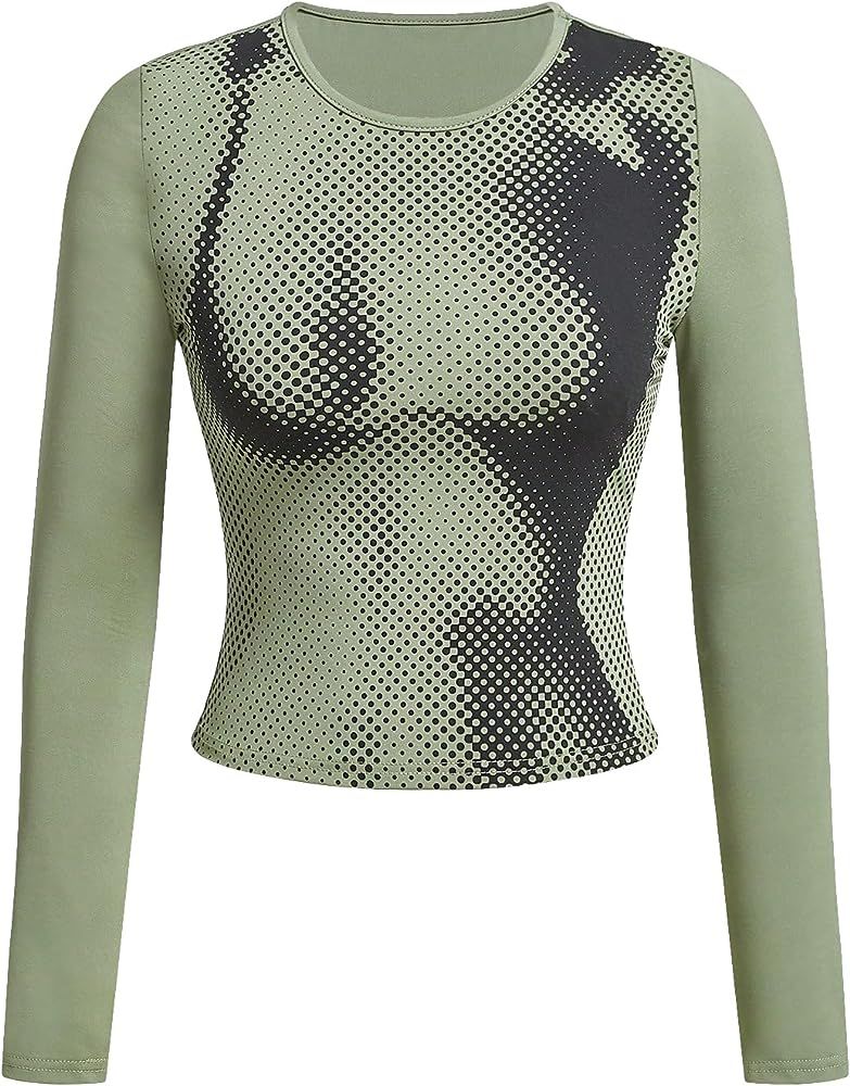 Women's Body Print Crop Top Shirt Long Sleeve Crewneck Heat Map Tee | Amazon (US)