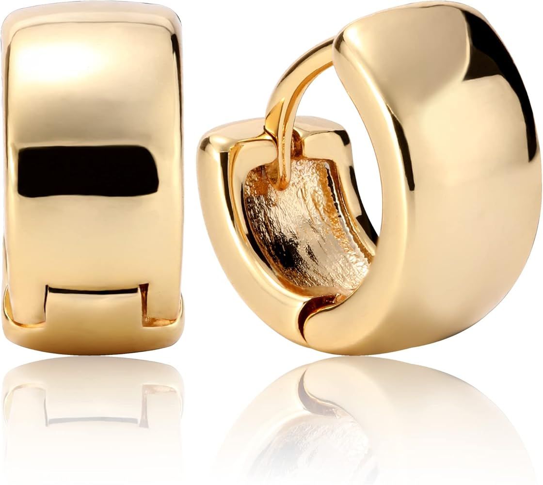 Kenivira Pearl Hoop Earrings for Women | 18K Gold Huggie Earrings | Lightweight Chunky Hoops for Gir | Amazon (US)
