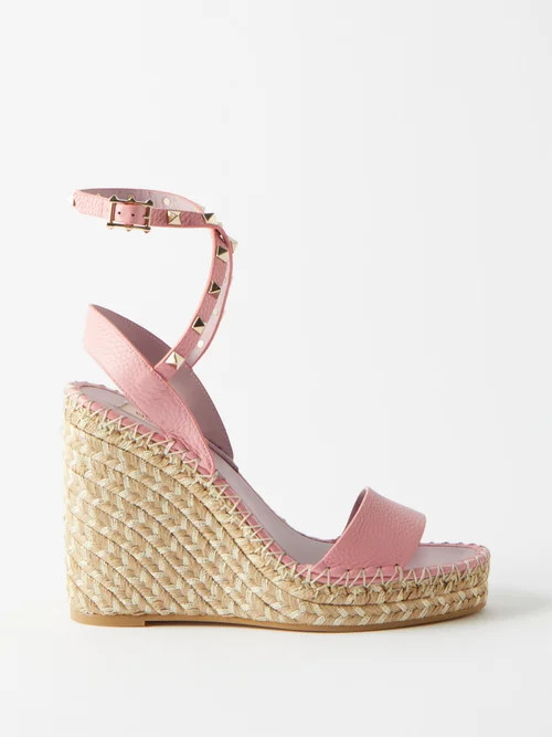Valentino Garavani - Rockstud 125 Leather Espadrille Wedges - Womens - Pink | Matches (US)