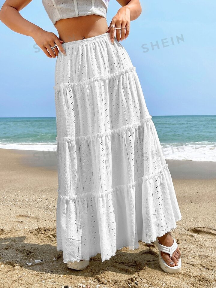 SHEIN WYWH Eyelet Embroidery Ruffle Hem Skirt | SHEIN