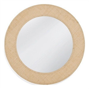 Maklaine Contemporary Wall Mirror in Natural Raffia and Engineered Wood | Homesquare