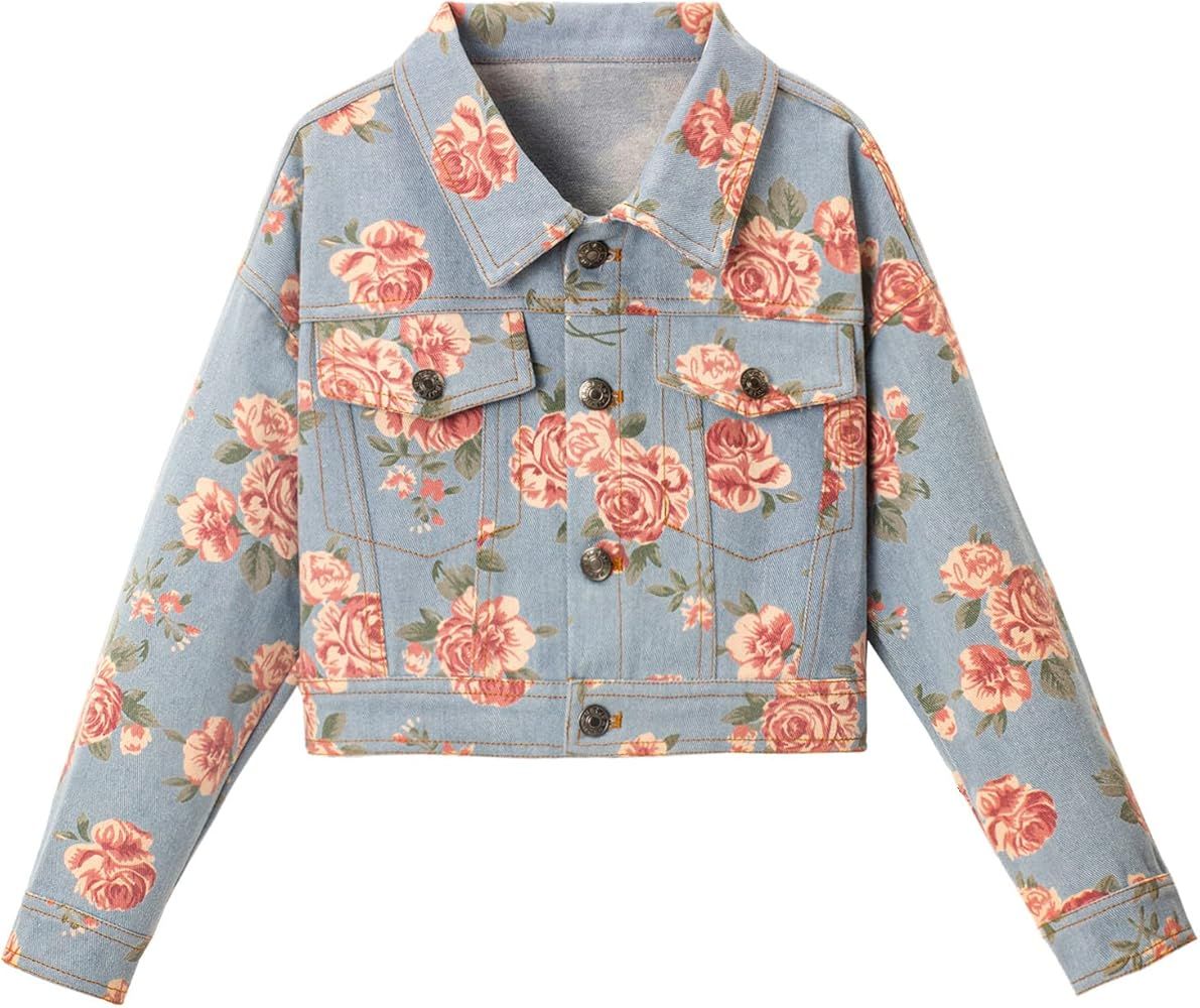 WELAKEN Print Jean Jacket for Girls Toddler & Kids II Little Girl's Button Down Crop Denim Jacket... | Amazon (US)