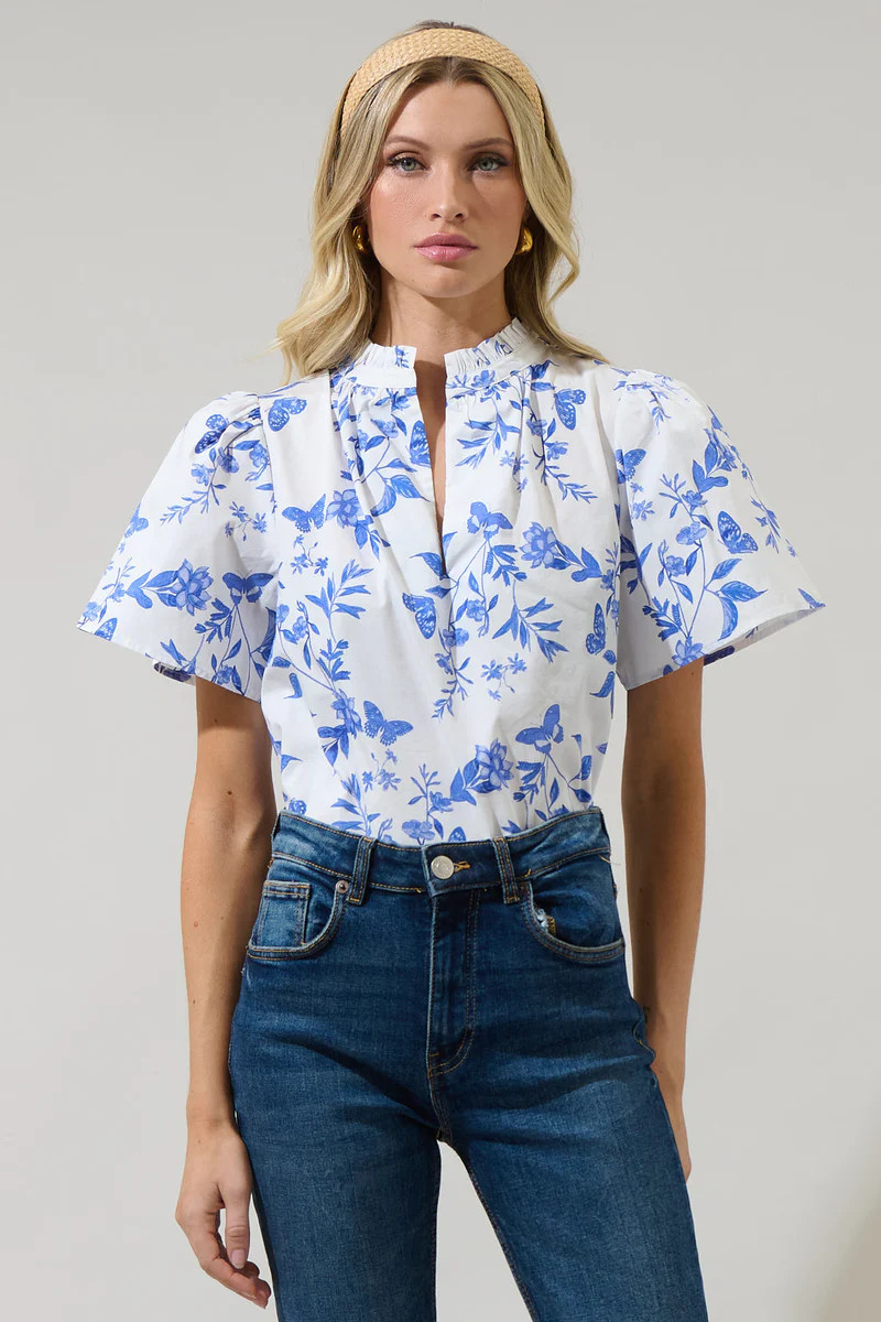 Leya Floral Inaya Split Neck Top | Sugarlips