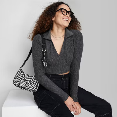 Women's Long Sleeve Cozy Rib Tiny Polo T-Shirt - Wild Fable™ | Target