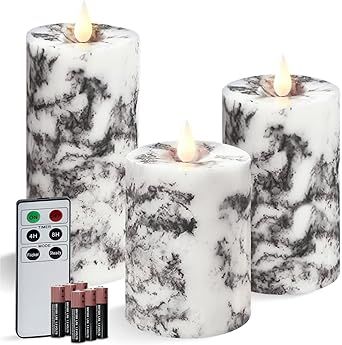 Marble Flameless Candles with Remote, Set of 3 LED Candles, Real Wax, Battery Operated Candles, 3... | Amazon (US)