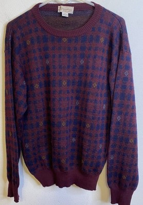Vintage Copper & Copper Virgin Wool Sweater Plaid Diamond Burgundy Blue LARGE | eBay US