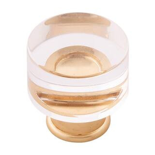 Midway Collection 1-1/4 in. Crysacrylic with Brushed Golden Brass Finish Cabinet Knob | The Home Depot
