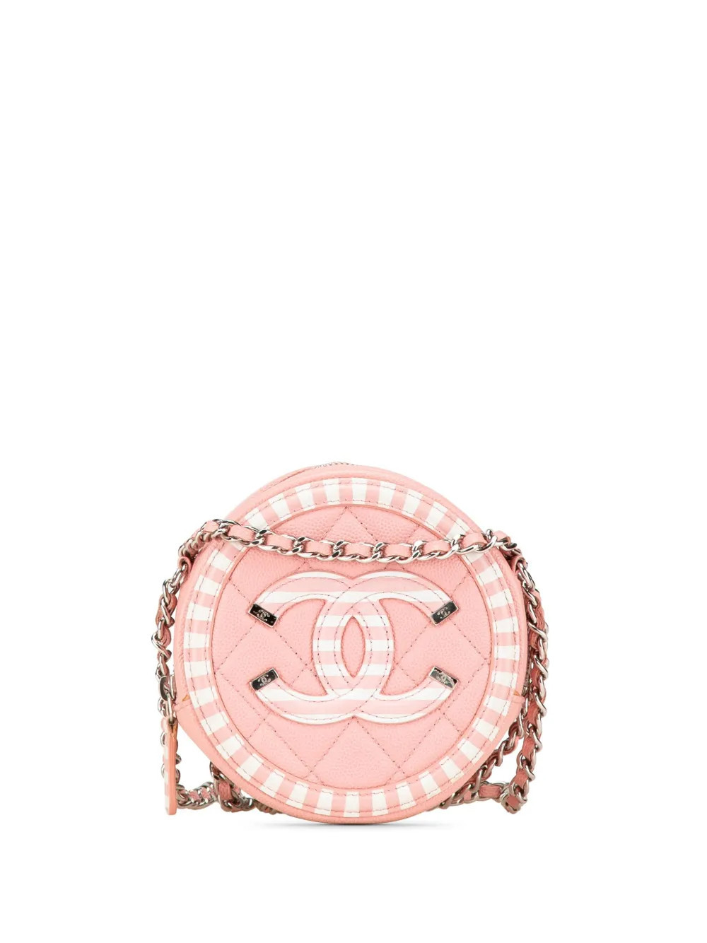 CHANEL Pre-Owned 2019 Caviar Striped CC Filigree Round crossbody bag - Pink | Farfetch Global