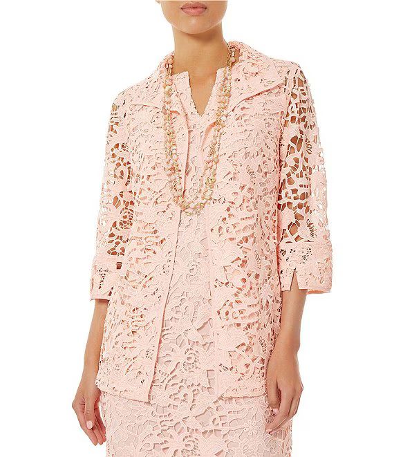Wing Collar 3/4 Sleeve Floral Lace Coordinating Jacket | Dillard's