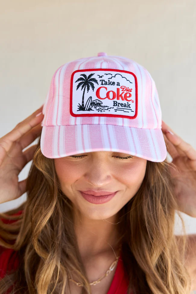 Diet Coke Pink Striped Trucker Hat | Pink Lily