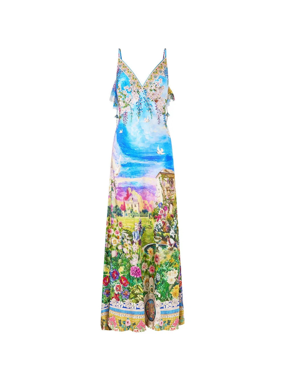 Camilla V-neck bias-cut slip dress with back frill - Green | Farfetch Global