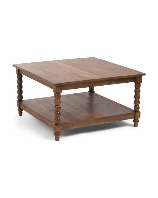 31.5x31.5x17.75 Solid Teak Wood Spindle Coffee Table | TJ Maxx