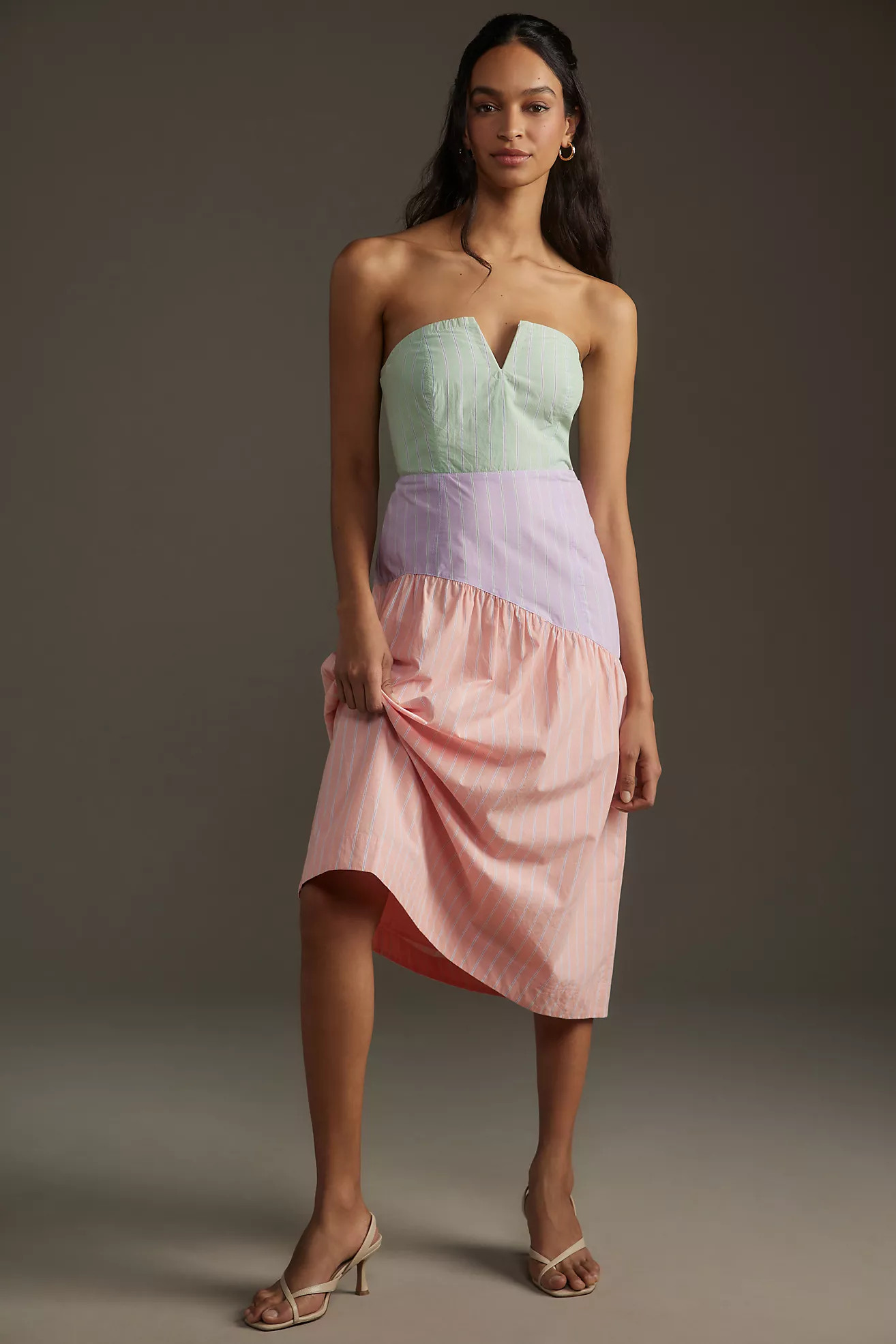 Maeve Colorblock Strapless Midi Dress | Anthropologie (US)