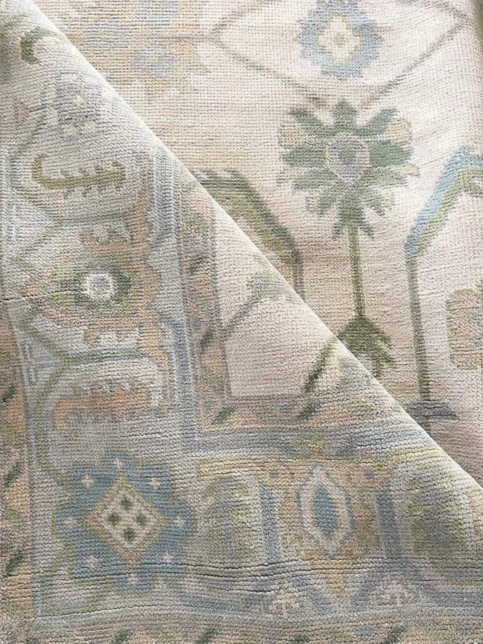 Vintage Oushak Rug, Hand Knotted Wool Rug, Turkish Area Blue Beige Floral Carpet - Etsy | Etsy (Global)