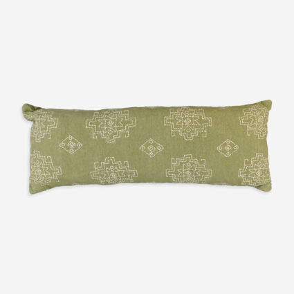 Sage Aztec Embroidered Lumbar Pillow 91x35cm | TK Maxx