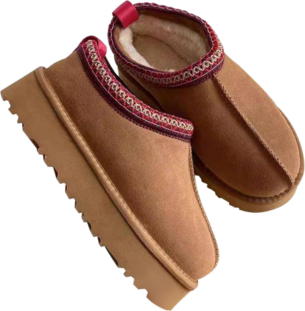 Platform Slippers For Women Fuzzy Tasman Slippers Short Ankle Mini Boots Fur Fleece Lined Sneaker... | Amazon (US)