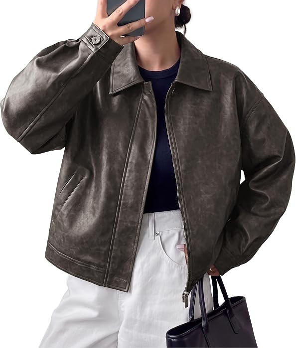 PRETTYGARDEN Women's Faux Leather Oversized Motorcycle Jackets | Amazon (US)