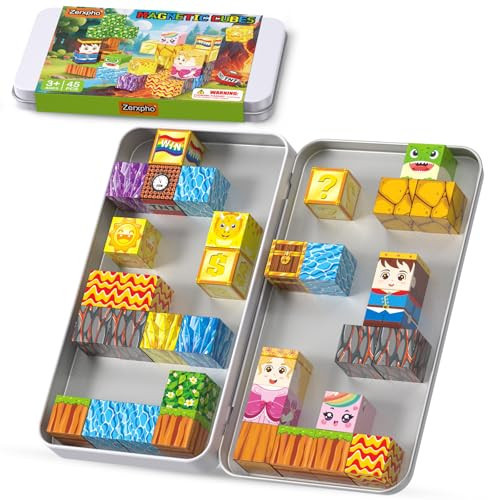 Magnetic Blocks, Mini Magnetic Blocks Building Toys with Travel Case 45PCS, STEM Educational Construction Building Cubes for Kids Ages 3+, Classroom Learning Sensory Toys Gift for Toddlers Boys Girls | Amazon (US)