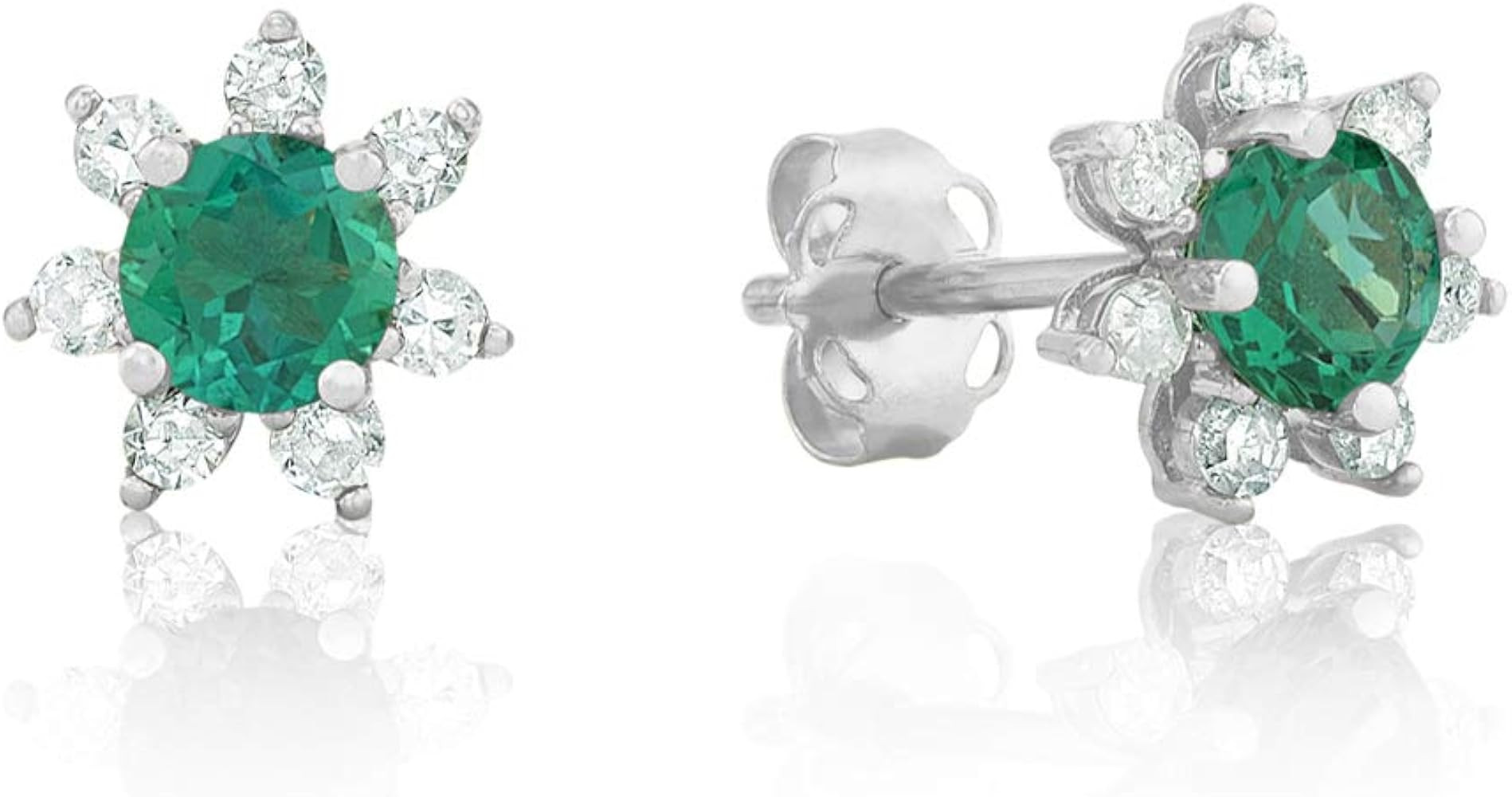 14k Yellow or White Gold Gemstone and Diamond Flower Halo Stud Earrings for Women with Push Backs... | Amazon (US)