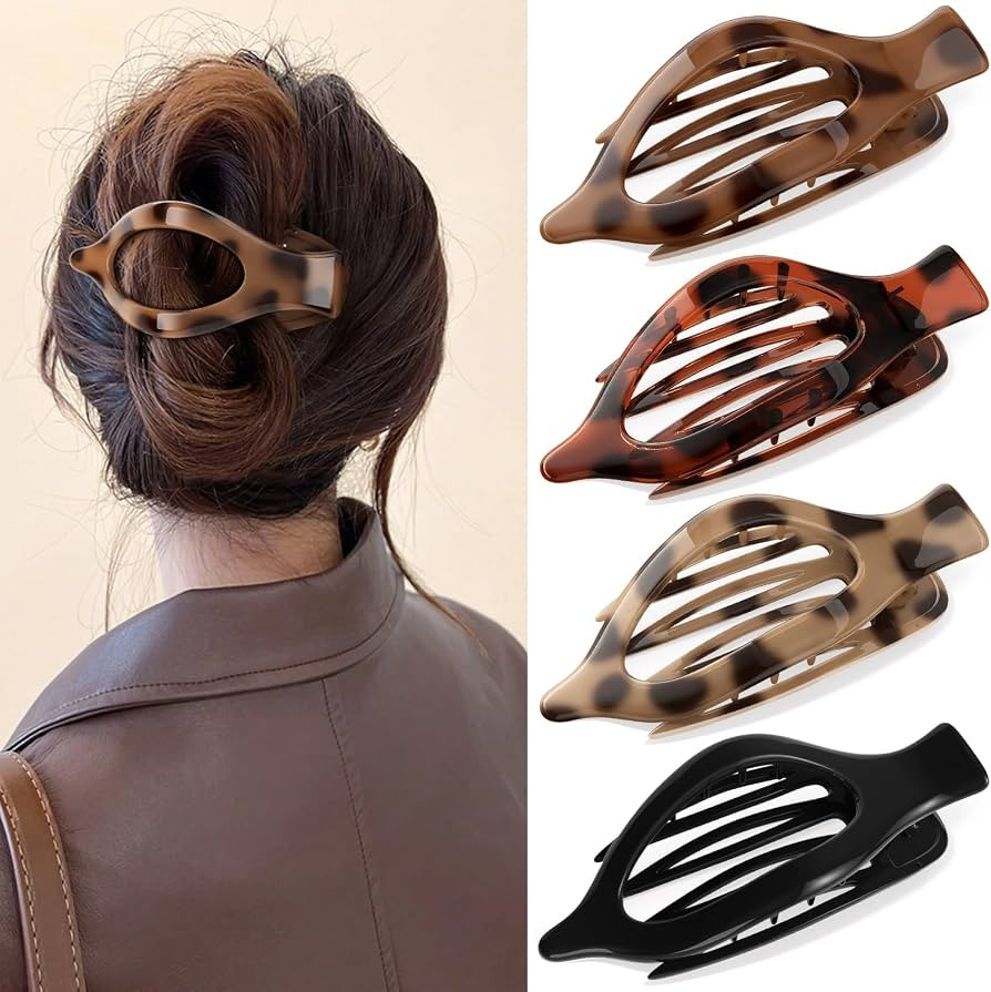 4 PCS Large Flat Hair Clips for Women Girls, French Concord Lay Down Claw Clips for Thick Thin Ha... | Amazon (US)