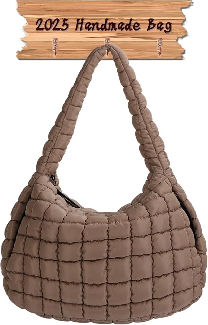 Quilted Puffy Tote Bag for Women – Large-Capacity Nylon Puffer Crossbody Bag with Zipper | Amazon (US)