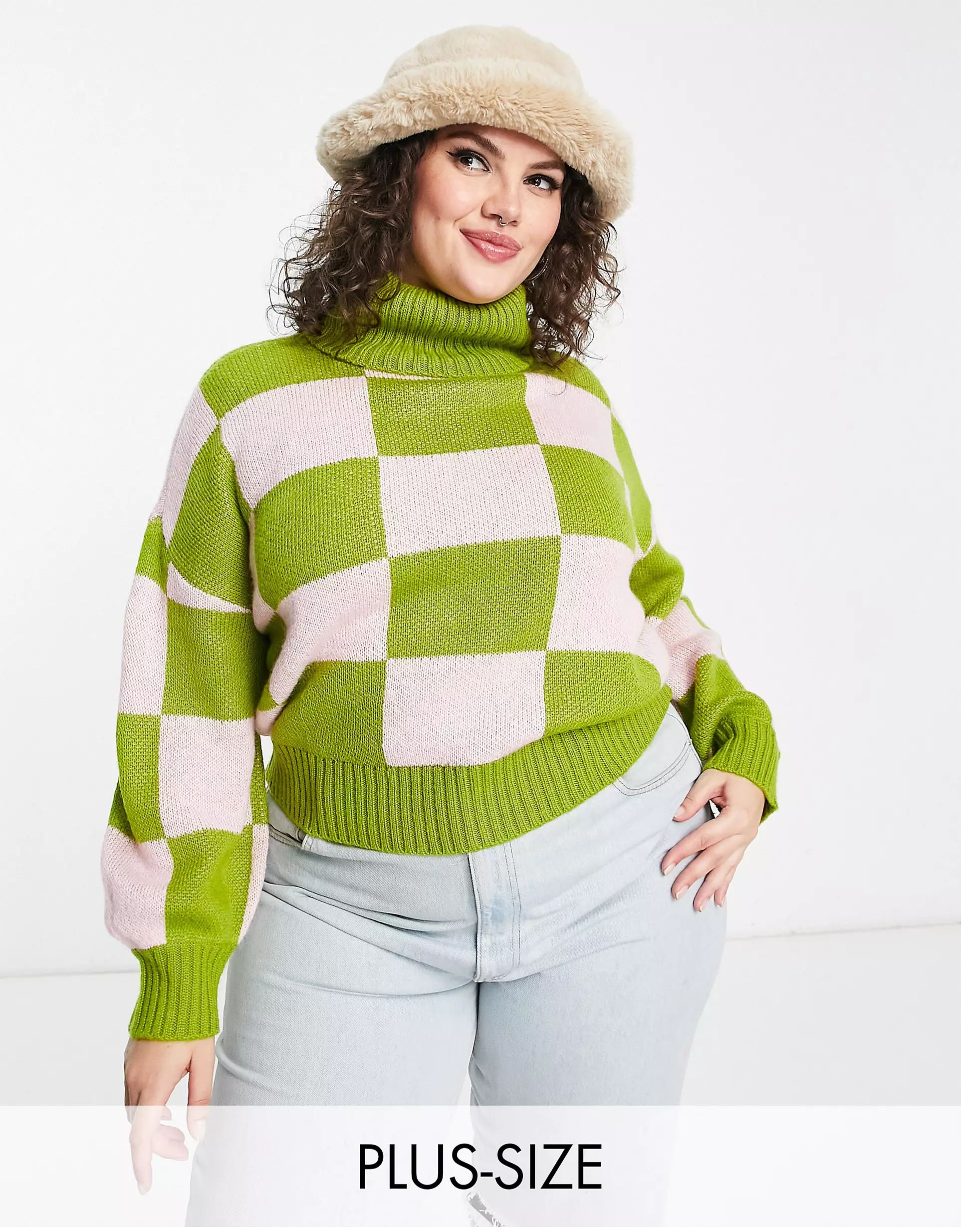 Native Youth Plus relaxed sweater with high neck in checkerboard knit | ASOS (Global)
