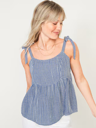 Tie-Shoulder Smocked Gingham Cami Babydoll Swing Blouse for Women | Old Navy (US)