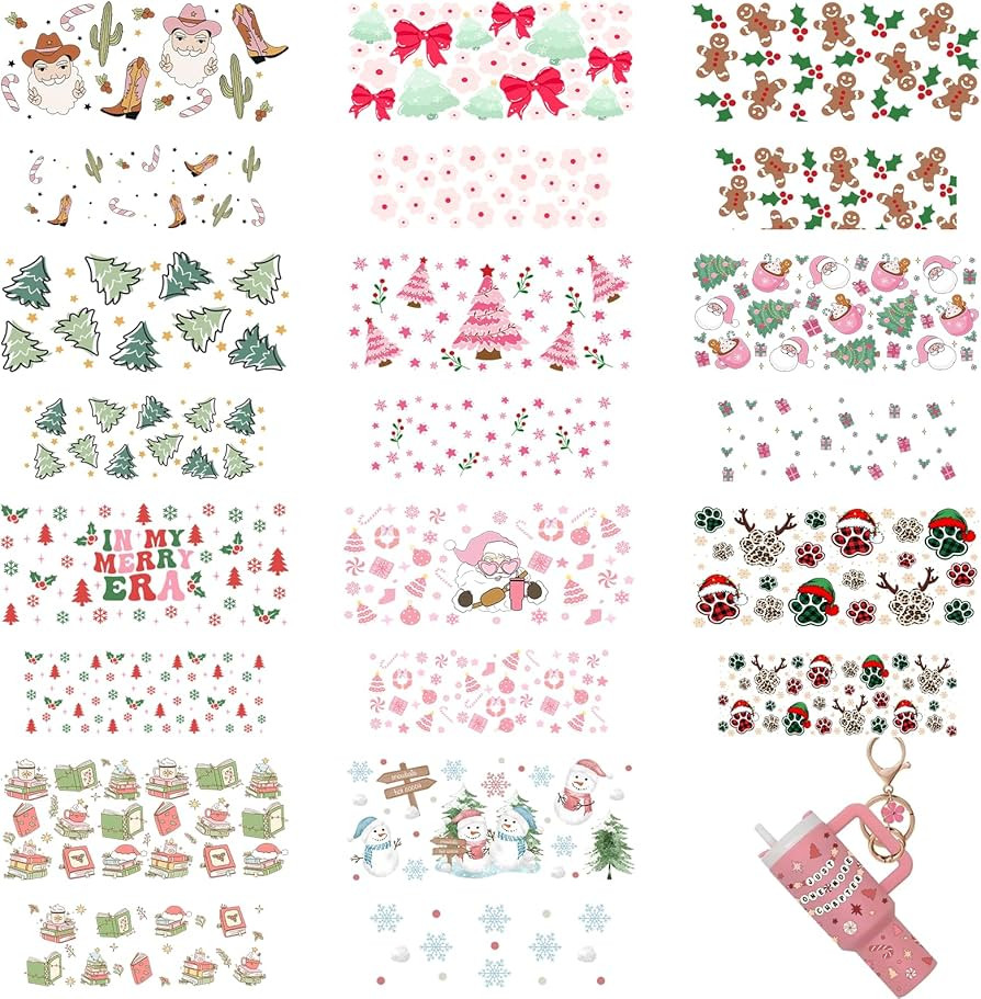 42PCS Merry Christmas Bow Ghost 3D MINI UV DTF Cup Wrap Stickers for 40 OZ Tumbler Keychain Candy... | Amazon (US)