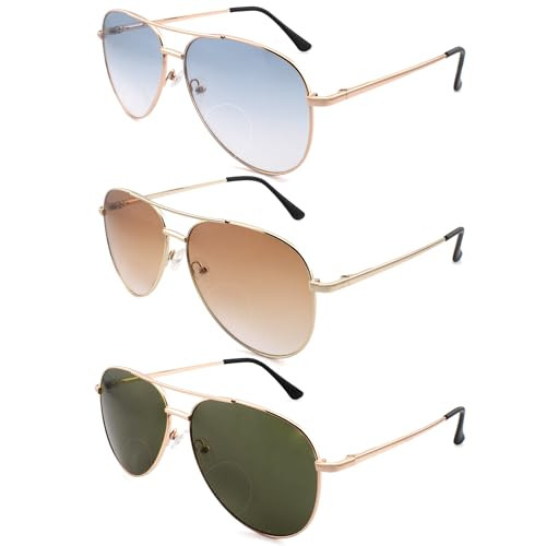 SOPHILY 3 Pack Bifocal Reading Sunglasses for Women Men, Aviator Sun Readers Glasses Gradient Lens Shades UV400 +2.25 | Amazon (US)