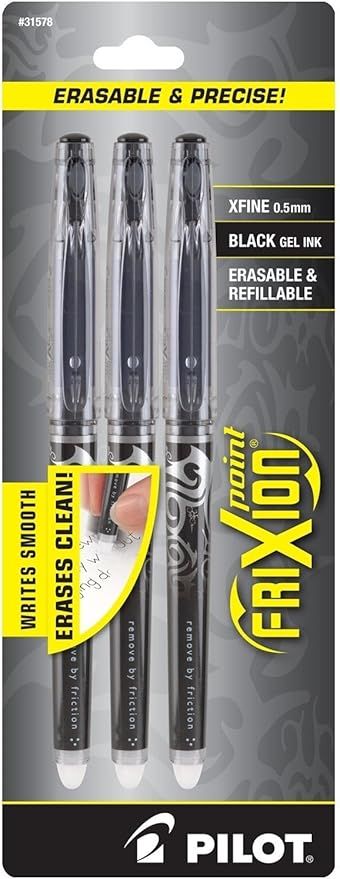 PILOT FriXion Point Erasable & Refillable Gel Ink Pens, Extra Fine Point, Black Ink, 3-Pack (3157... | Amazon (US)