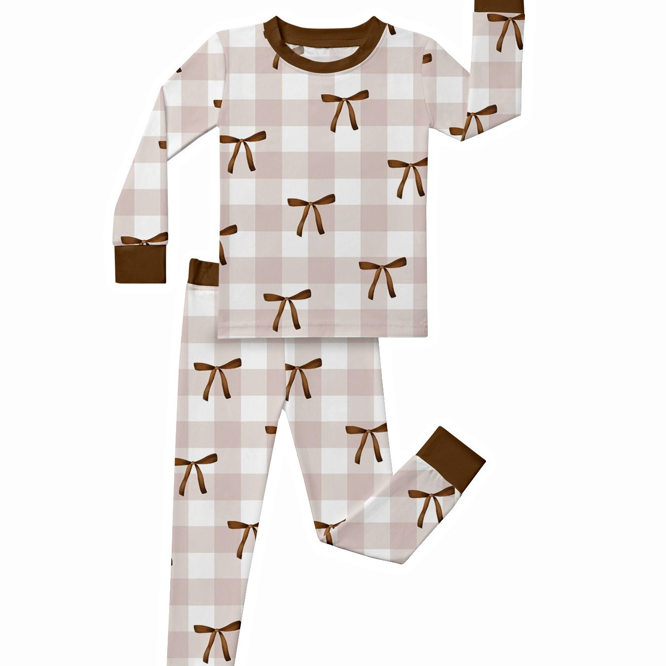 bamboo fiber fitted outfit checkered bow print a loungewear - Temu | Temu Affiliate Program