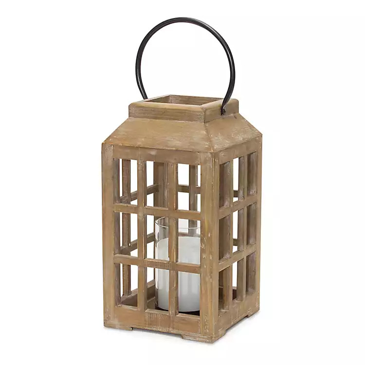 New! Natural Wood Windowpane Lantern, 17 in. | Kirkland's Home