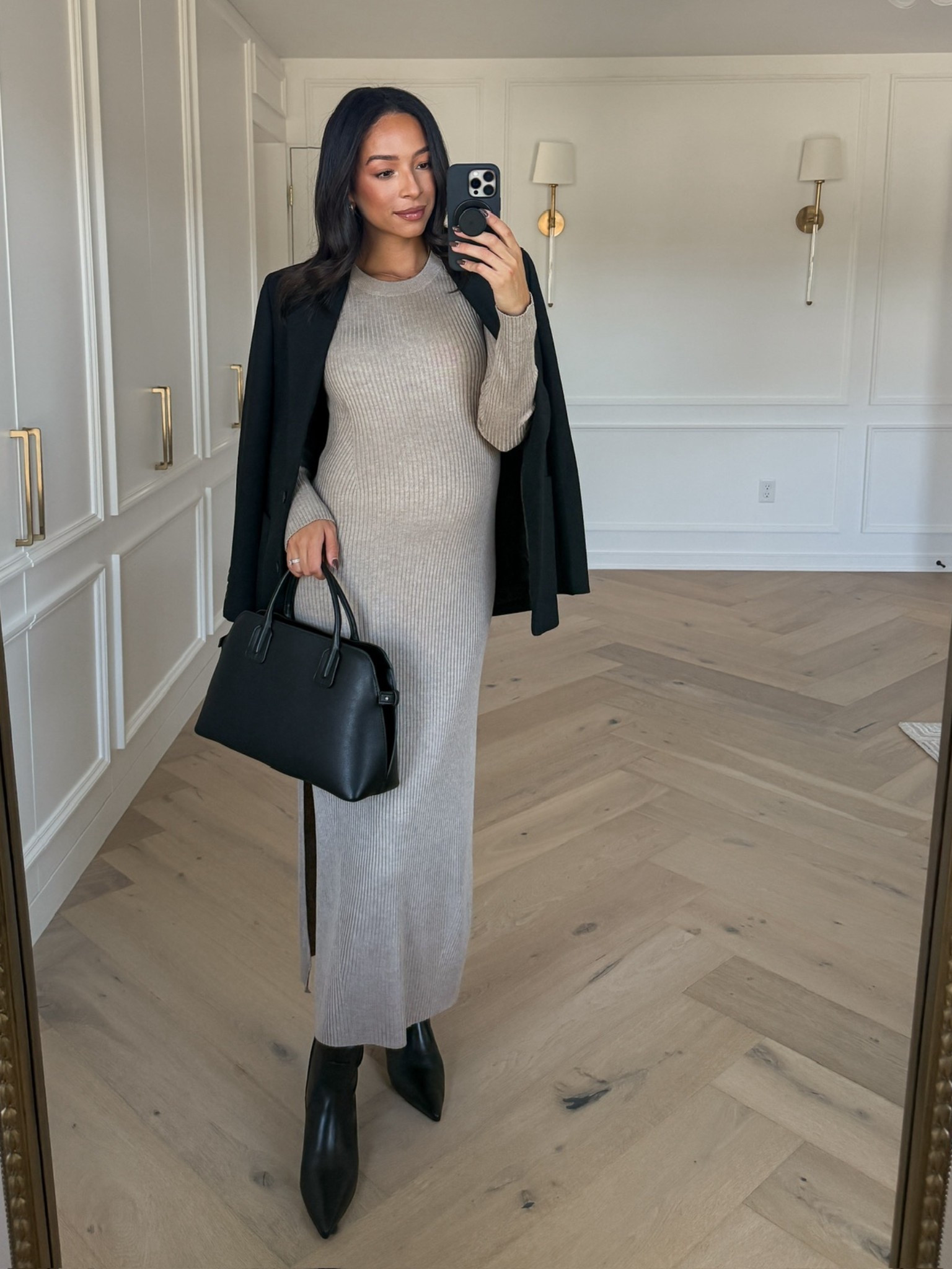 Winter work outfit! Wearing size S sweater dress, size S black blazer, knee high boots fit tts (exact bag is OOS but I’ve linked similar)

Winter outfit
Winter fashion
Winter style 
Workwear
Business casual 
Office outfit 

#LTKWorkwear #LTKBump #LTKSeasonal