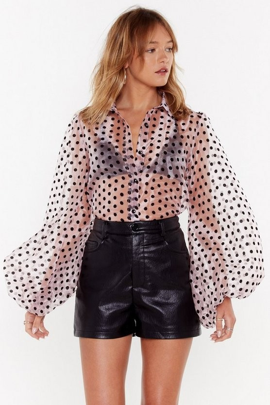 Polka Dot Print Organza Blouse with Balloon Sleeves | NastyGal (US & CA)