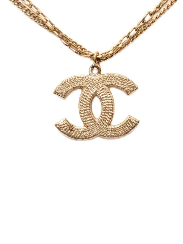 2006 CC Gold Plated Textured Pendant Double Chain Necklace costume necklace | Farfetch Global