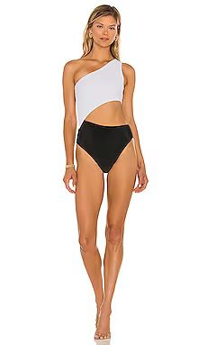 BEACH RIOT Celine Color Block One Piece in White & Black from Revolve.com | Revolve Clothing (Global)