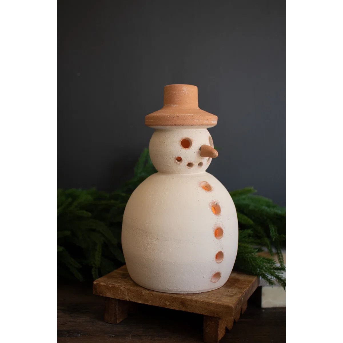 Ivory and Terracotta Snowman Luminary – 11"Tall Holiday Candle Holder | Wayfair North America
