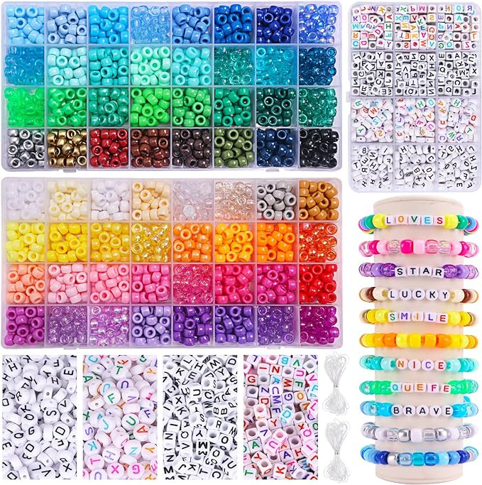 QUEFE 2350pcs, 64 Colors, Pony Beads for Bracelet Making Kit, Rainbow Kandi Beads Friendship Brac... | Amazon (US)