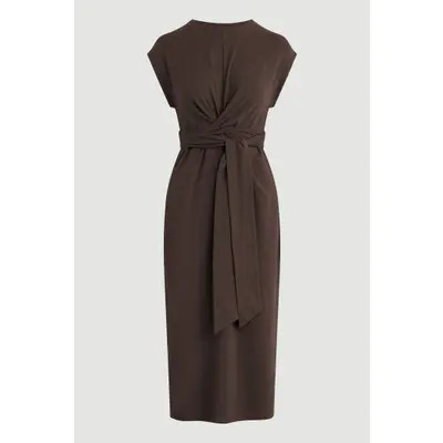 Modern Citizen Fei Organic Cotton Tie Front Midi Dress in Black at Nordstrom, Size Medium | Nordstrom