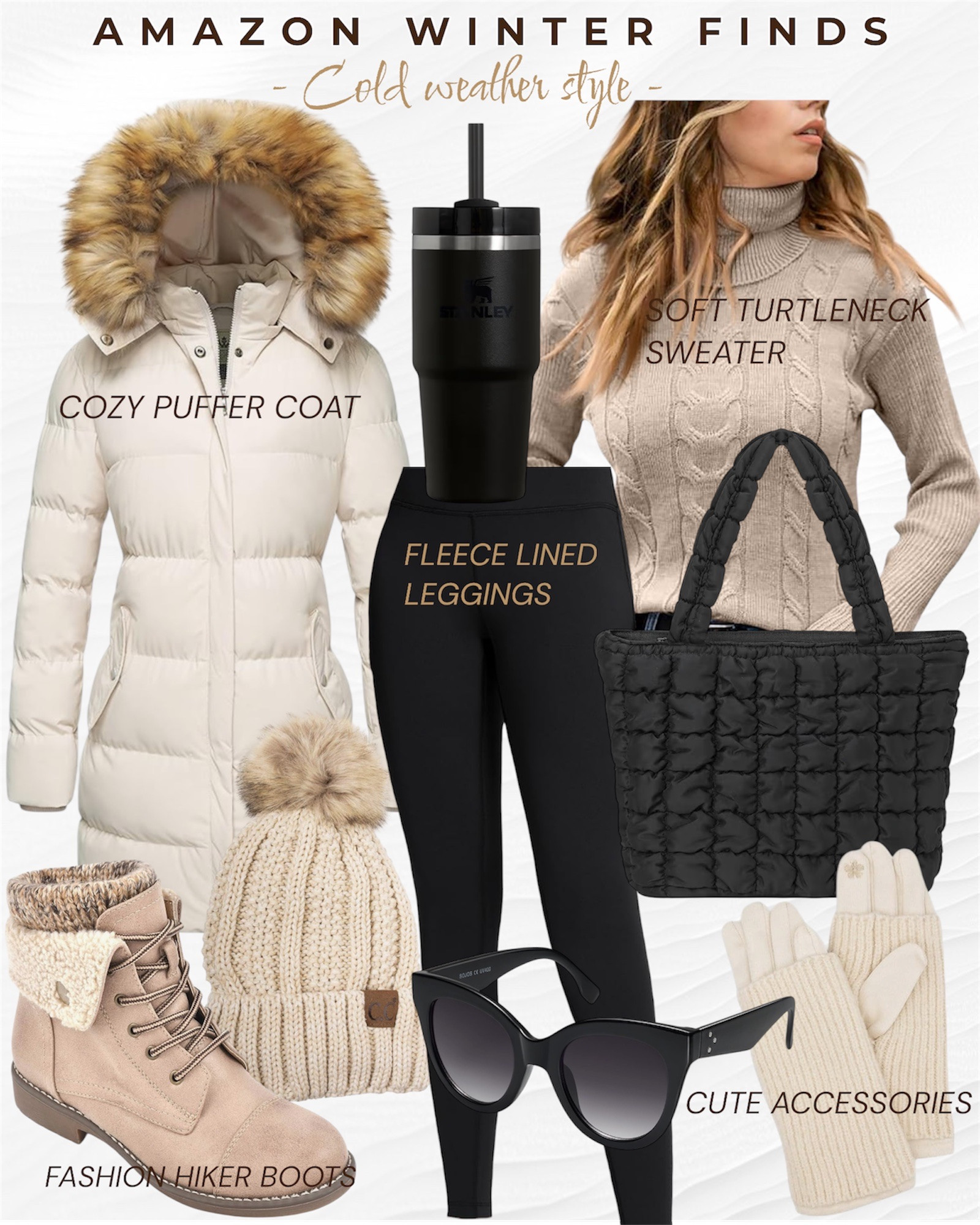 Winter style inspiration from Amazon: cozy puffer coat, soft turtleneck sweater, fleece-lined leggings, fashion hiker boots and cute accessories. 



Winter style inspo, winter outfit, cozy outfit, cold weather style, ski outfit, statement coat 

#LTKootd #LTKTravel #LTKFindsUnder100 #LTKSeasonal