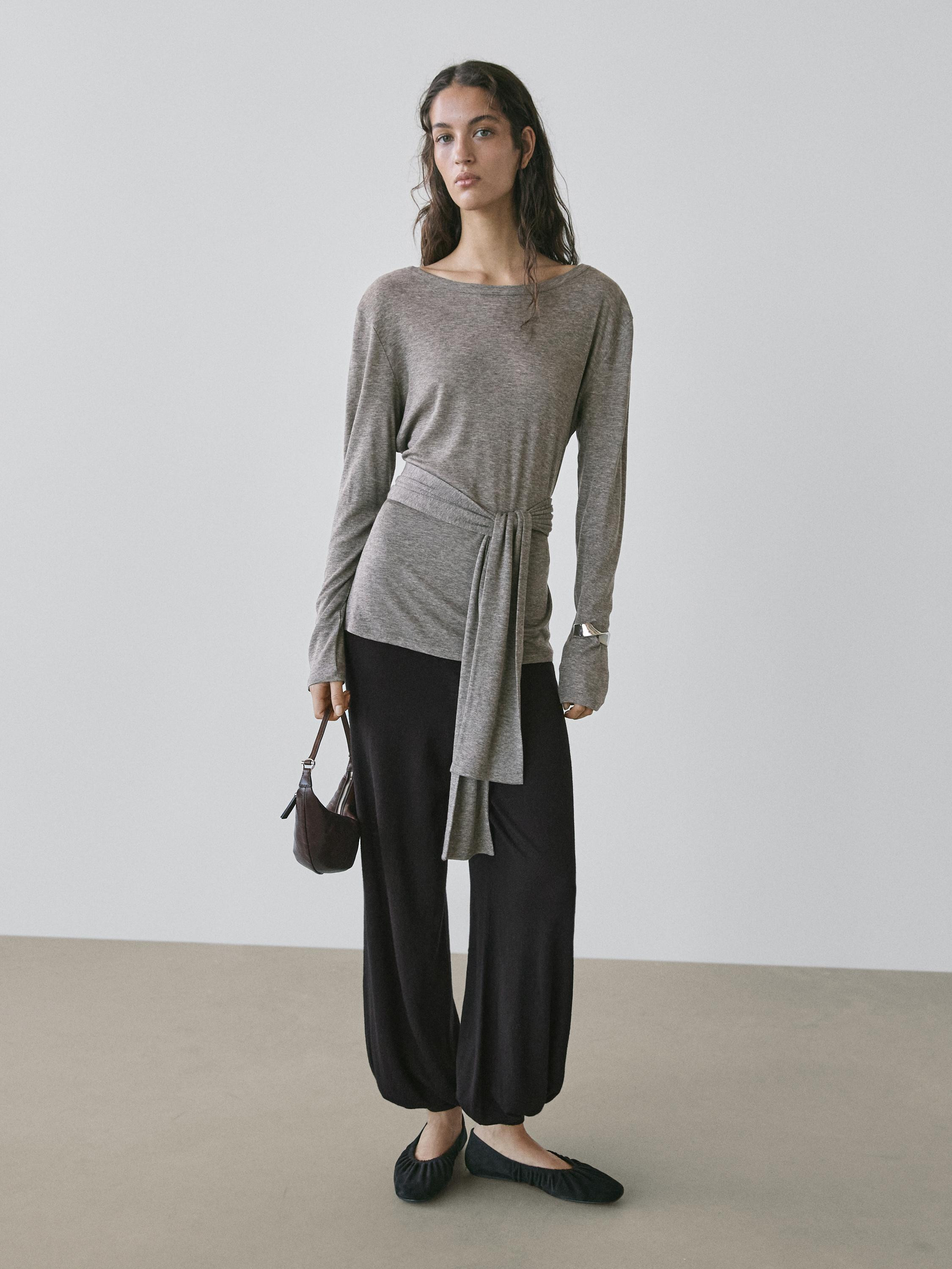 T-shirt with tie detail | Massimo Dutti UK