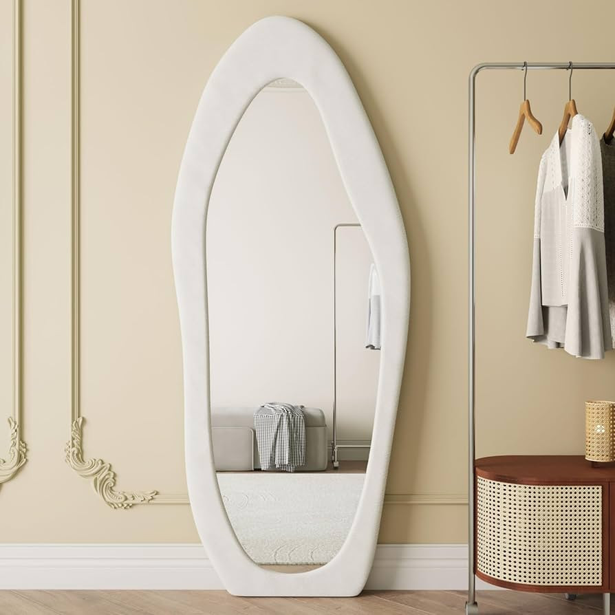 mcioor Full Length Mirror, 63" x 24" Irregular Wall Mirror, Flannel Wrapped Wooden Frame Full Bod... | Amazon (US)