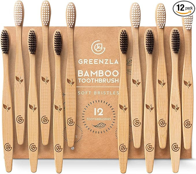 Greenzla Bamboo Toothbrushes for Adults, Wooden Toothbrush Set with Sturdy Soft Bristles, Include... | Amazon (US)