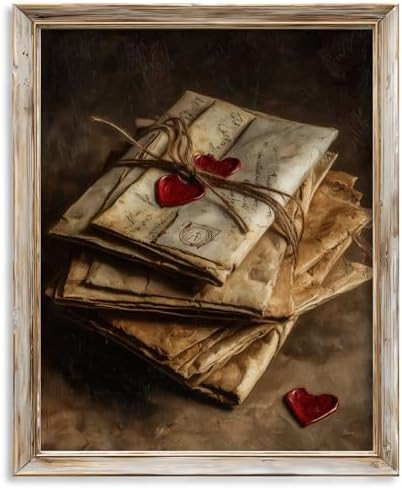 Vintage Love Letters Wall Art Print, Romantic Oil Painting Style Print with Red Wax Seal Hearts, ... | Amazon (US)