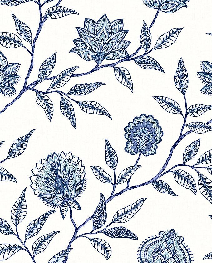 Stacy Garcia Home Jaclyn Floral Peel and Stick Wallpaper (Blue Lagoon) | Amazon (US)