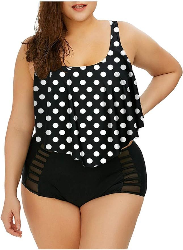 Sovoyontee Women Plus Size Ruffles High Waisted Swimsuit Bikini Sets Bathing Suit | Amazon (US)