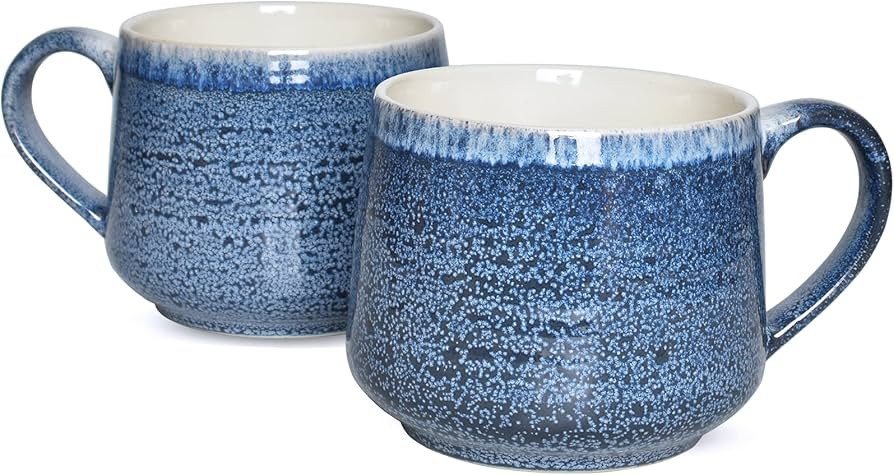 Bosmarlin Large Ceramic Wide Coffee Latte Mug Set of 2, 18 Oz, Blue Big Stoneware Tea Cup for Off... | Amazon (US)