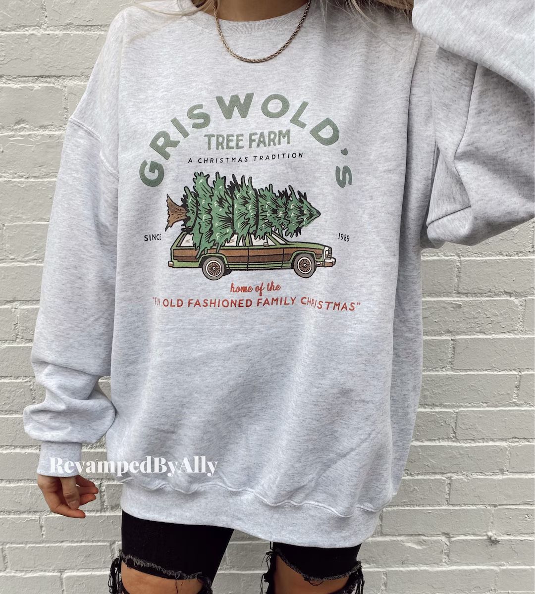 Griswolds Tree Farm Sweatshirt / Light Grey / Christmas Sweatshirt | Etsy (US)